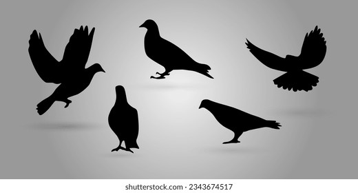 Dove silhouettes. Vector flying dove with olive branch black silhouettes on white background