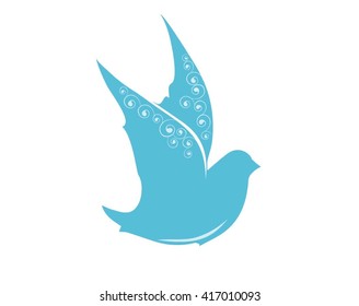 Dove silhouettes vector illustration. Dove flying in flat style. Dove icon vector  Dove  isolated on white background. Dove vector illustration.  Blue dove silhouette in flight.