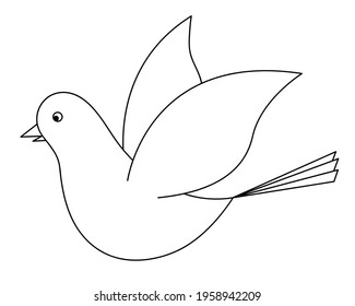 Dove. Sketch. The bird flaps its wings. Pigeon is a symbol of peace. Snow-white bird. Vector illustration. Coloring book for children. The bird flies into the sky. Outline on an isolated background.