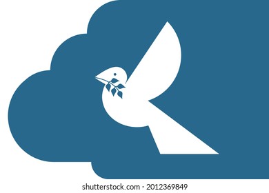 .Dove in the sky with an olive branch. The concept of freedom, love and peace. Vector illustration. Flat design..