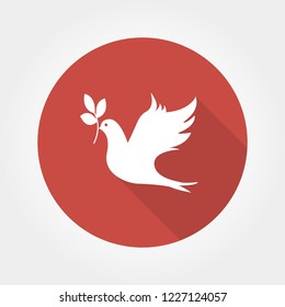 Dove with sprig isolated on red background.