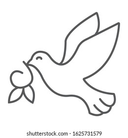Dove Sun thin line icon, easter and bird, dove of peace sign, vector graphics, a linear pattern on a white background, eps 10