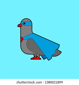 Dove superhero. Super pigeon In raincoat and mask. Superpowers Bird. Cartoon style vector