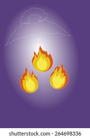 The dove as a symbol for the holy spirit and three flames