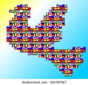 The dove is symbol of peace consist of puzzles flags