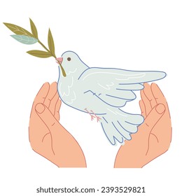 Dove symbol of peace, the emblem of the Day of Peace and the Fight against War, flat vector illustration isolated on white background.