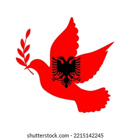 Dove symbol of peace and flag of Albania. Dove with Albania flag color. World support for Albania. Peace symbol isolated. Vector illustration