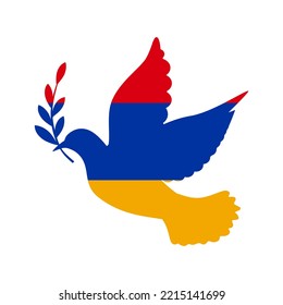 Símbolo de la paloma de la paz y la bandera de Armenia. Paloma con el color de la bandera de Armenia. Apoyo mundial a Armenia. Símbolo de paz aislado. Ilustración del vector