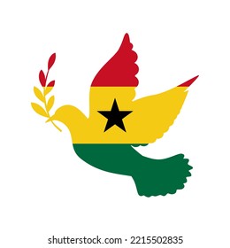 Dove symbol of peace and flag of Ghana. Dove with Ghana flag color. World support for Ghana. Peace symbol isolated. Vector illustration