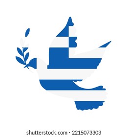 Dove symbol of peace and flag of Greece. Dove with Greece flag color. World support for Greece. Peace symbol isolated. Vector illustration