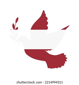 Dove symbol of peace and flag of Latvia. Dove with Latvia flag color. World support for Latvia. Peace symbol isolated. Vector illustration