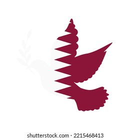 Dove symbol of peace and flag of Qatar. Dove with Qatar flag color. World support for Qatar. Peace symbol isolated. Vector illustration