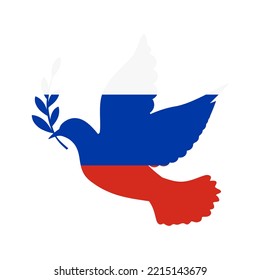 Dove symbol of peace and flag of Russia. Dove with Russian flag color. World support for Russia. Peace symbol isolated. Vector illustration