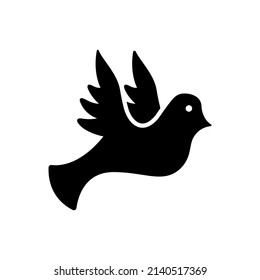 Dove Symbol of Peace and Freedom Silhouette Icon. Black Pigeon Religious Christian Pictogram. Flying Dove Sign of Love, Faith, Purity. Holy Bird Glyph Icon. Isolated Vector Illustration.