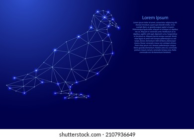 Dove, symbol of peace, from futuristic polygonal blue lines and glowing stars for banner, poster, greeting card. Vector illustration.
