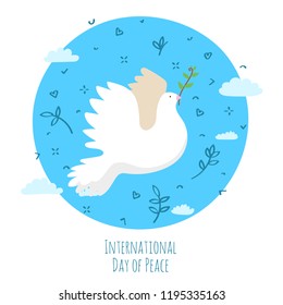 Dove symbol of peace. International Day of Peace. Hand drawn illustration.
