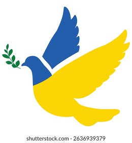 Dove symbol of peace isolated on white background. Ukraine national flag. Vector illustration