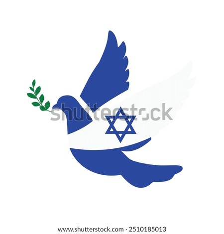 Dove symbol of peace isolated on white background. Israel national flag. Vector illustration