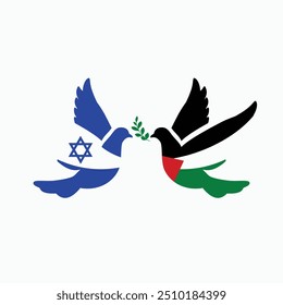 Pomba símbolo da paz. Conceito de conflito palestino-israelense. Ilustração vetorial