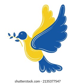 dove symbol of peace for Ukraine. Ukrainian flag