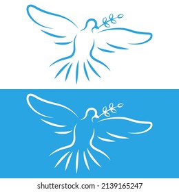 The dove is a symbol of peace. A white dove on a blue background and a blue dove on a white background. vector illustration