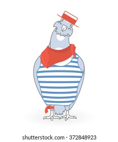Dove in T-shirt with stripes, hat and scarf on the neck - vector illustration