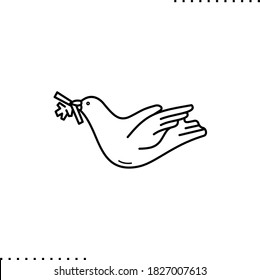 paloma con una rama en el icono de contorno de vector de pico.