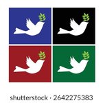 Dove with a Twig Peace Sign Different Colors. Animals as symbols of prosperity vector art