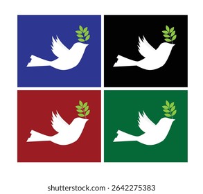 Dove with a Twig Peace Sign Different Colors. Animals as symbols of prosperity vector art