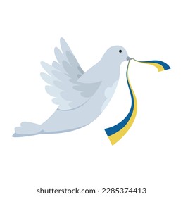 Dove with Ukrainian ribbon on white background