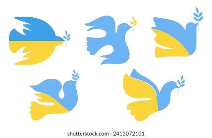 Dove vector in flat style. Doves are symbols of peace. A call against war. Ukrainian symbols. Support from Ukraine.