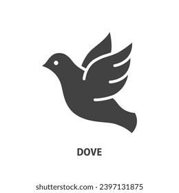 Dove vector glyph icon. Pigeon sign. Symbol of peace black concept. Vector illustration.