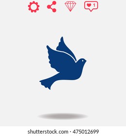 Dove vector icon on grey background.