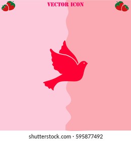 Dove vector  icon. Strawberry Background.