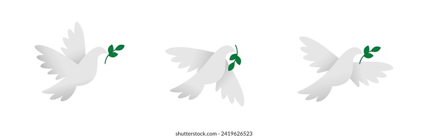 Dove vector icons. Peace dove. Doves of peace. Flying pigeon. Dove with branch.