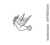 Dove Vector Image, Pigeon Symbol, Dove bring Olive Leaf Vector Line