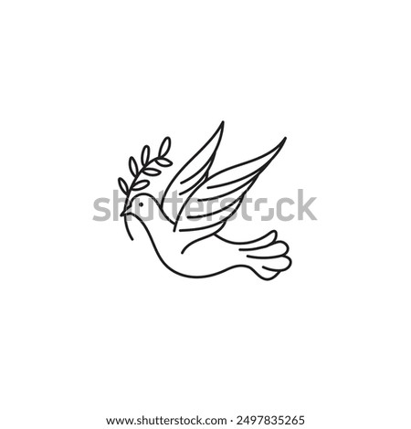 Dove Vector Image, Pigeon Symbol, Dove bring Olive Leaf Vector Line