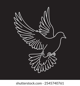 Ilustração da arte da linha do vetor da pomba, Imagem plana simples do pássaro, voando, preto isolado