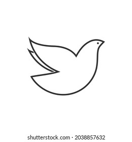 Dove vector line icon. Pigeon sign. Symbol of peace linear concept. Flat design vector illustration isolated on white background.