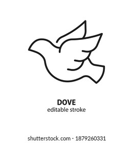 Dove Vector Line Icon. Symbol Of Peace Linear Concept. Editable Stroke. Vector Illustration.