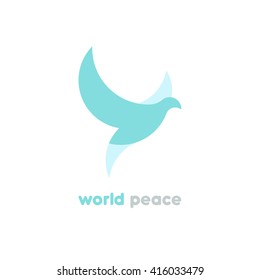 Dove vector logotype. Bird silhouette logo. World peace. Flying dove geometric logo.