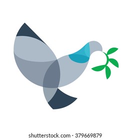 Dove vector outline sign, pigeon silhouette abstract geometric image  pigeon with bay leaf plant