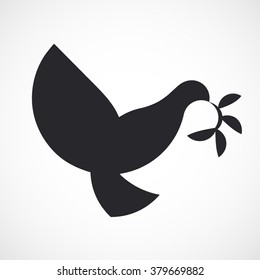 Dove vector outline sign, pigeon silhouette abstract image. Pigeon simple icon. Dove flat silhouette. Pigeon with leaves abstract icon. Pigeon of peace geometric icon. Pigeon flying logo template 