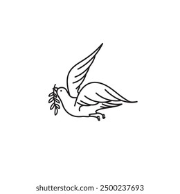 Dove Vector, Pigeon Vector, Dove Illustration, Pigeon Illustarion, Bird Fly Vector, Dove bring Olive Leaf Vector Line