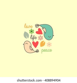 Dove Vector Template. Cute girl pin up poster with dove and soft pastel color