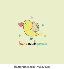 Dove Vector Template. Cute girl pin up poster with dove and soft pastel color
