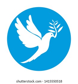 Dove of white color symbol of peace isolated in circle