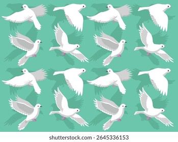 Dove White Flying Poses Cartoon Character Seamless Wallpaper Background