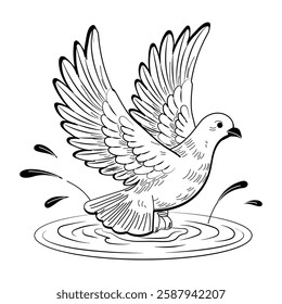 Dove wings flapping, vintage style illustration