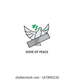 Dove of the world contemporary art. The pigeon is taped to the wall. Bird of peace